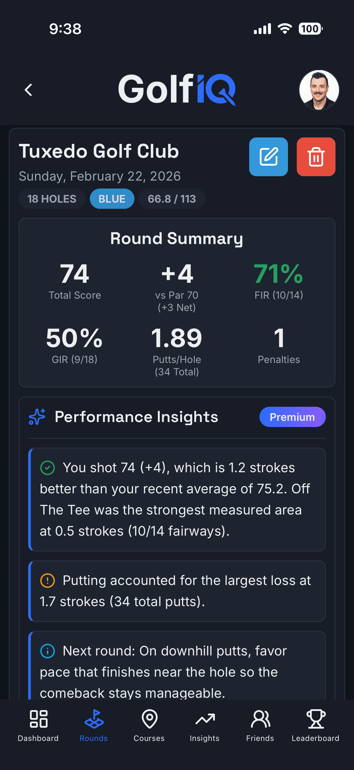 GolfIQ Round Stats - Overview